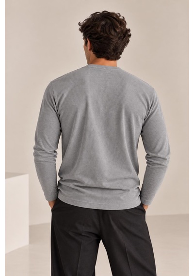 Alexandergardi Bisiklet Yaka İnce Fitilli Basic Sweatshirt Gri Melanj