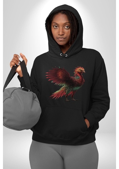 Anka Kuşu Ateş Kuşu Kadın Erkek Siyah Kapüşonlu Sweatshirt Hoodie Siyah