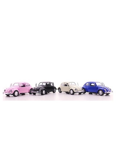 Mobgift 4'lü Set Beyaz Pembe Siyah Lacivert Metal Vosvos Araba Bü