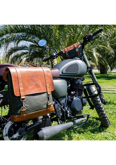 Tr Motorsiklet Çantası, Motorsiklet Yan Çantası, Deri Çanta, Geçme Kilitli Yeşil Genel