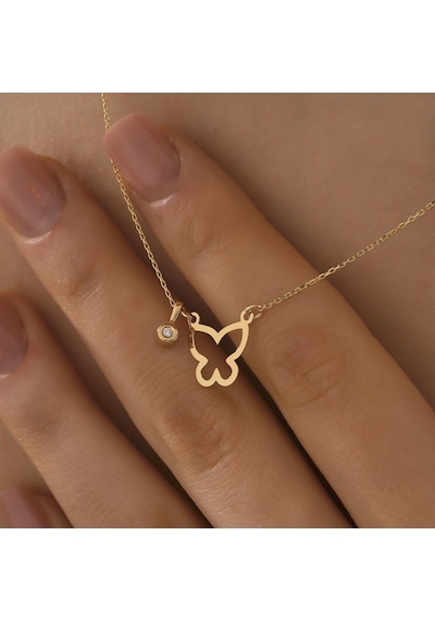 Sefa Gold 14 Ayar Altın Pırlantalı Kelebek Kolye