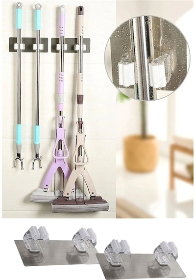 Mcg Pratik Organizer 4lü Yapışkanlı Fırça Paspas Mop Fırça Sabitleyici Ergonomik Alet Aparatı