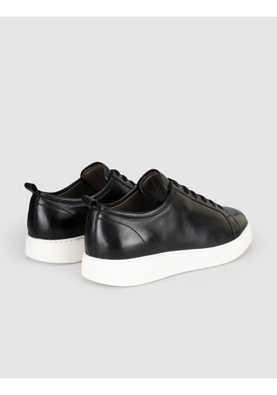 Cabani Siyah Hakiki Dana Deri Bağcıklı Günlük Erkek Sneaker