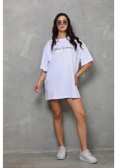 Assema Kadın Baskılı T-shirt Kısa Kol Bisiklet Yaka Regular Rahat Kalıp Günlük Tişört - Beyaz Çok Renkli