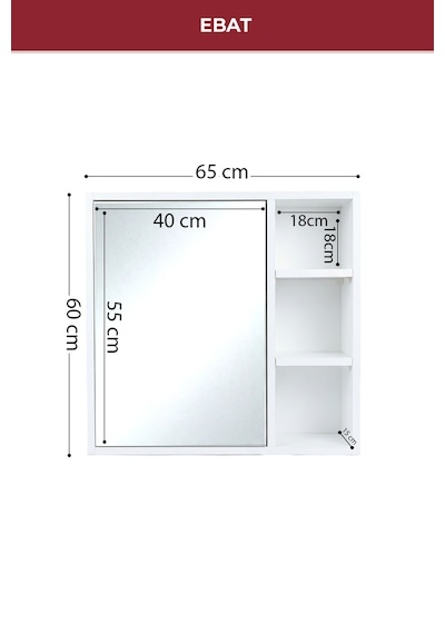 Aynalı, Açık Raflı, Bas-aç Kapaklı Banyo Dolabı 5980 Beyaz