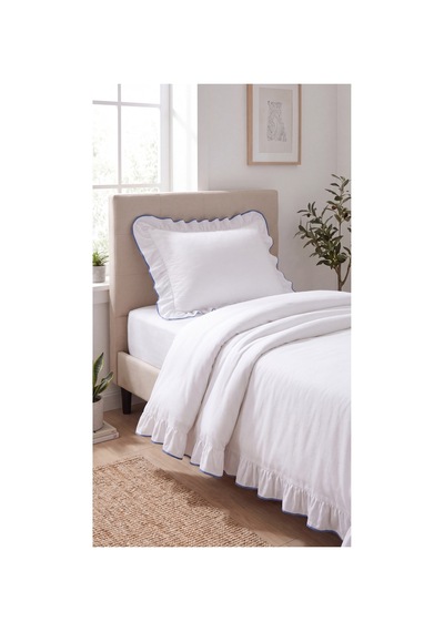%100 Pamuk Overloklu Fırfırlı Tek Kişilik Nevresim Takımı Lastikli Çarşaflı 160x200 Cm Mavi - 904799828 Mavi