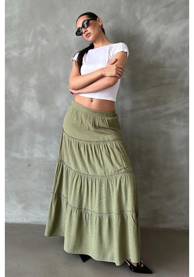 Seeh Yeşil Basic Uzun Pileli Etek Sh159