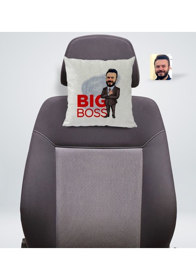 Bk Gift Kişiye Özel Erkek Big Boss Karikatürlü Kare Araç Koltuk Yastığı-2 Çok Renkli
