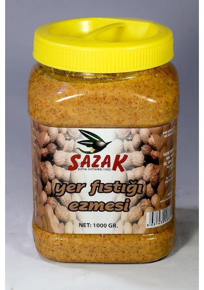 Sazak Şekersiz %100 Doğal Katkısız Fıstık Parçacıklı Fıstık Ezmesi 1 KG