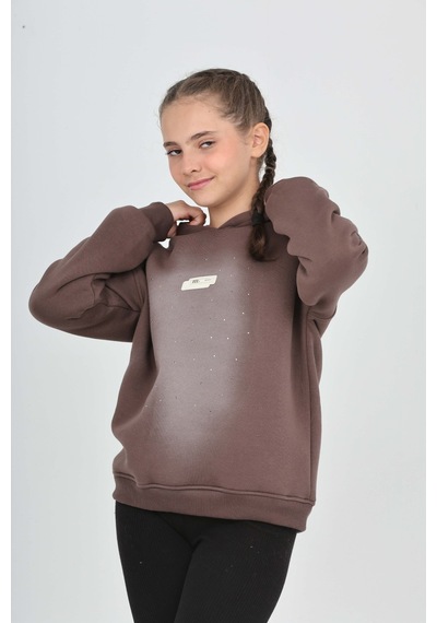 Toontoy Kız Çocuk Taş Dizaynlı Sweatshırt Kahve