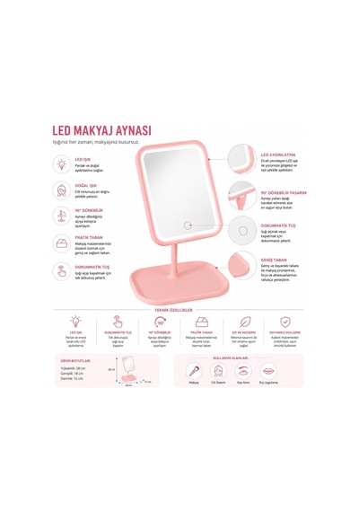 Lexroo Led Işıklı Makyaj Aynası Dokunmatik Kontrollü Masaüstü Ayn Diğer