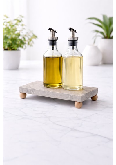 Doğal Mermer Organizer 12x25 Cm Ahşap Ayaklı Banyo Düzenleyici & Yağdanlık Altlığı Stand Bej