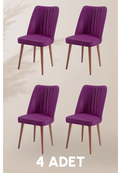 Polo Sandalye - Jerika Mor - Ahşap Ceviz Ayak 4 Adet - Salon Sandalyesi / Mutfak Sandalyesi Mor