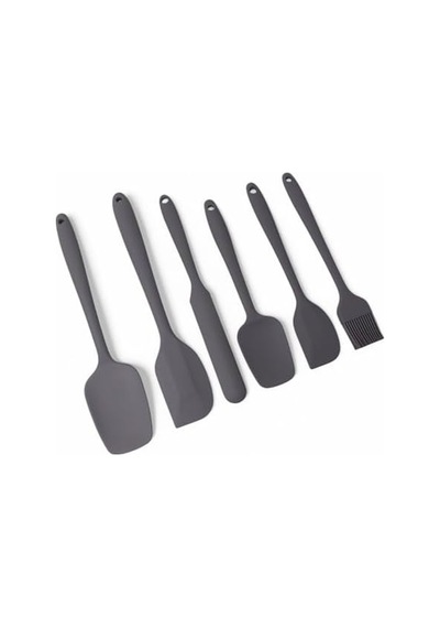 Silikon Mutfak Yardımcısı, 6 Adet Silikon Spatula, Çorba Kaşığı, Fırın Fırçası, Spatula, Isıya Dayanıklı Ve Yapışmaz, Paslanmaz Çelik Ve Dikişsiz Tek Parça Tasarım Siyah-gri-kırmızı Gri 0