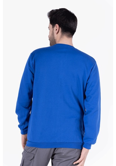 2 İplik Bisiklet Yaka Sweatshirt Saks Mavi