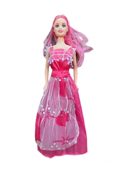 Pembe Saçlı Elbiseli Manken Tekli Bebek 25 Cm 25 Cm Elbiseli