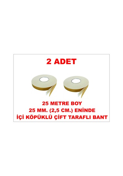 Çift Taraflı İçi Köpüklü Sarı Bant 25 M. Uzunlukta 25 Mm-2,5 Cm Ebatında 2 Adet