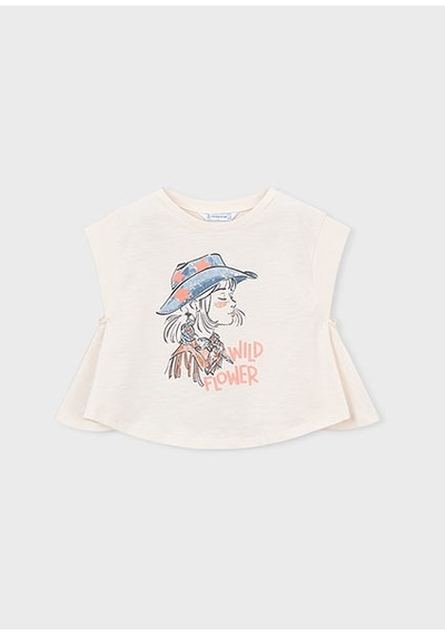 Mayoral Kız Çocuk Baskılı T-shirt Krem - 03006