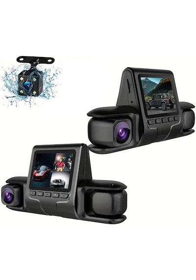Araç Kamera Dash Cam Glr-007 Ön Arka Ve Araç İçi 3 Kamera Dvr 3 İnç Ekran 1080p Hd Araba Kamera