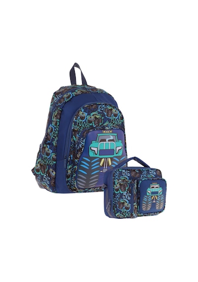 Kaukko Kids Kamyon Detaylı Okul Çantası L5261 Ve Thermo Beslenme Çantası L7261 Seti - Erkek Çocuk Lacivert - Yeşil
