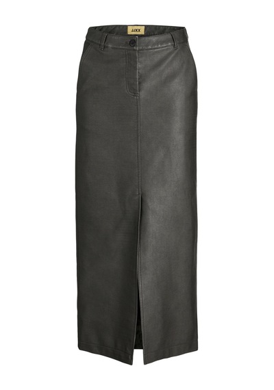 Jack & Jones Kadin Deri Görünümlü Maxi Boy Yirtmaçli Etek - Maddy - 12262132 Black