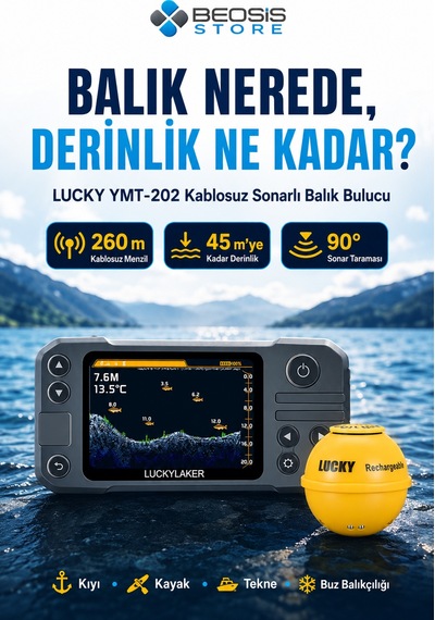 Lucky Ymt-202 Kablosuz Sonarlı Balık Bulucu 260 M Menzil, 45 M Derinlik, 3,5 İnç Renkli Ekran