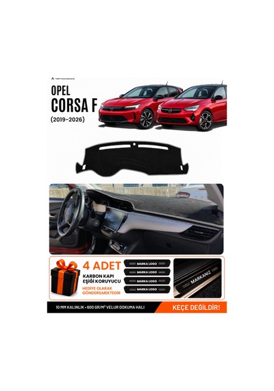 Opel Corsa F 2019-2026 Uyumlu Torpido Koruma, Torpido Örtüsü, Torpido Kılıfı - Siyah Gri