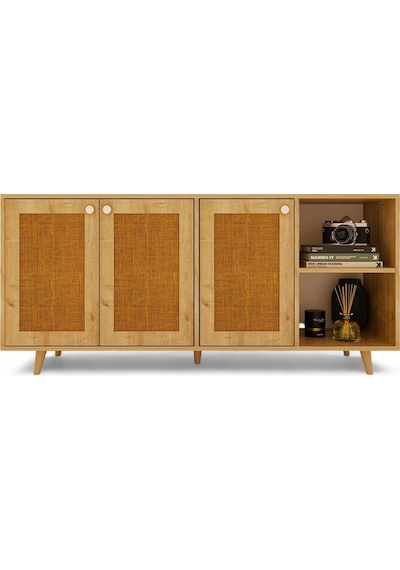 Floradesign Bali Jute Konsol / Konsol / Çok Amaçlı Dolap 160 Cm Mdf Kapaklı Meşe