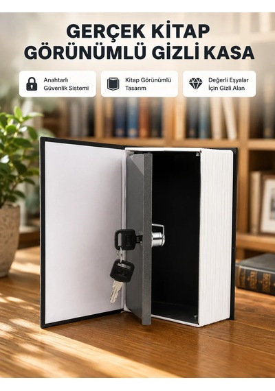 Sözlük Görünümlü Gizli Kitap Kasa Anahtarlı Metal İç Kasa, Kompakt Boyut, Şık Ve Güvenli Tasarım Sarı