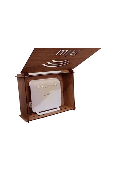 Modem Saklama Kutusu - 25x18x9 Cm Dekoratif Ahşap Modem Saklama Kutusu Modem Rafı Meşe Kahverengi