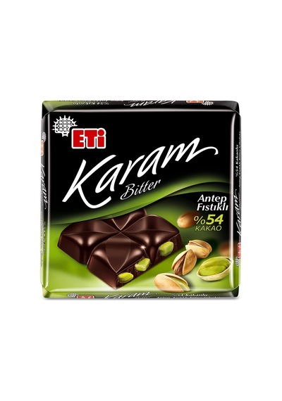 Karam %54 Kakaolu Antep Fıstıklı Bitter Çikolata 60 G X 6 Adet