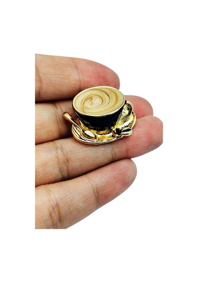 Kahve Fincanı Broş - Retro Tasarım Latte Cup Brooch Kahveseverlere Hediye Aksesuar Kahverengi
