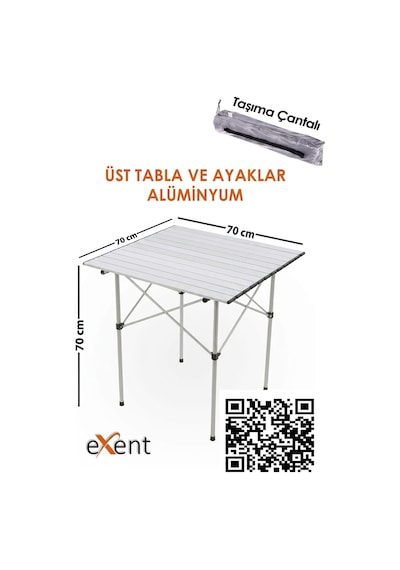 Katlanır Alüminyum Kamp Masası İnce, Hafif, Dayanıklı Ve Kolay Taşınabilir-70x70 Cm-gri Çok Renkli