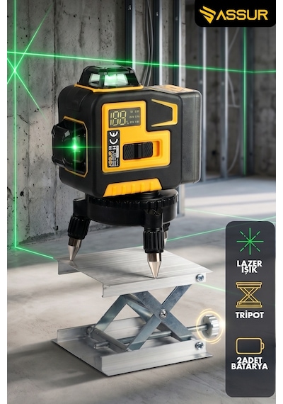 Assur Asr908 360 12 Köşe Su Terazili Lazer Metre Hizalama Sarı