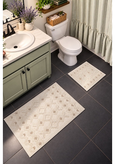 Sakura Sk018a Doğal Pamuk 2'li Banyo Paspas Seti 60x100 60x50cm Kaymaz Taban Makinada Yıkanabilir Renkli