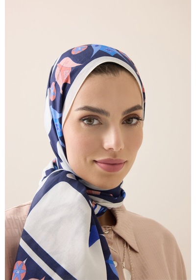 İmannooor Kufi Lacivert Floş Pamuk Şal 70x210