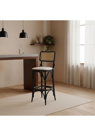 Sofa Hazeranlı Ahşap Bar Sandalyesi Siyah