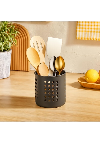 Siyah Silindir Plastik Kaşıklık Modern Tasarımlı, Delikli Havalı Yapı, Dayanıklı Ve Şık Mutfak Düzenleyici Çok Renkli