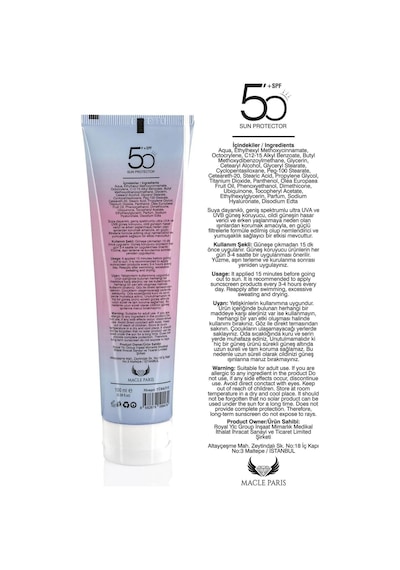 Macle Paris Çok Yönlü Yüksek Koruyucu Güneş Kremi SPF50+ 100 ML Macle Paris Çok Yönlü Yüksek Koruyucu Güneş Kremi SPF50+ 100 ML