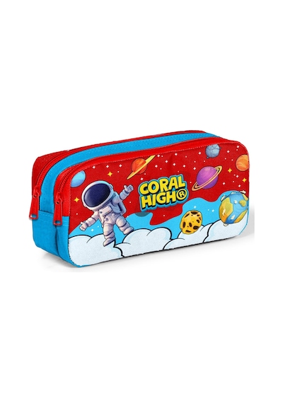 Coral High Erkek Çocuk Kırmızı Mavi Astronot Baskılı İki Bölmeli Kalem Çantası/kalemlik 31045 Mavi - Kırmızı