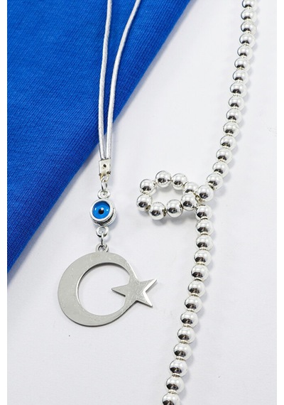 Çift Taraflı Metal Çerçeveli Nazar Boncuklu Çelik Ay Yıldız Araba