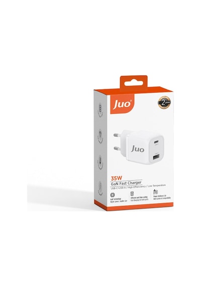 Juo 35W GaN USB-C + USB-A Şarj Aleti iPhone & Apple Uyumlu iPad  & Samsung PPS PD QC4.0 Type-C Hızlı Şarj Cihazı Beyaz