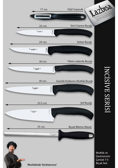 İncisive Serisi Çantalı 7 Li Mutfak Gastronomi Bıçak Seti Mft-690 Siyah