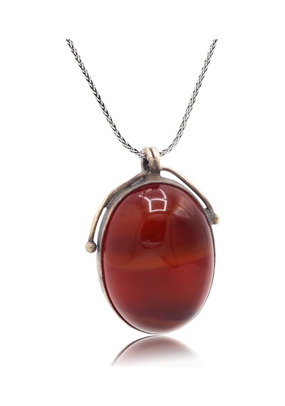 Orijinal Damarlı Akik Taşlı Oval Model El İşi Otantik Gümüş Kadın Kolye 201025477