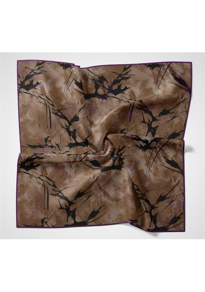 Silk Home Pamuk Polyester Soft Eşarp Yaprak Desen Mor 90x90 Çok Renkli