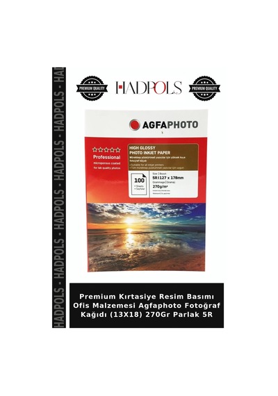 Premium Kırtasiye Resim Basımı Ofis Malzemesi Agfaphoto Fotoğraf Kağıdı 13x18 270gr Parlak 5r