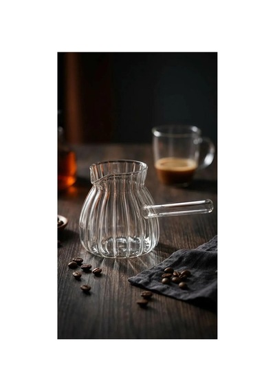 Borasilikat Cam Lüx Cezve 400ml Oluklu Ateşe Dayanıklı