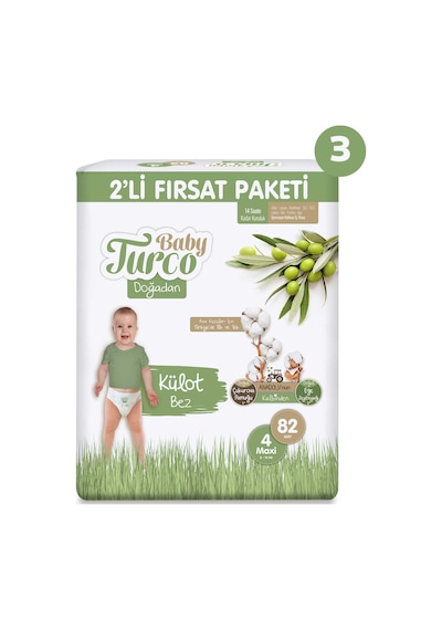 Baby Turco Doğadan 2'li Süper Fırsat Paketi Külot Bez 4 Numara Maxi 246 Adet
