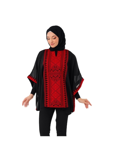 Zaytoon Bol Kollu Nakışlı Oversize Kap Banşo Kadın Kabı Freesiz C100051 Kırmızı