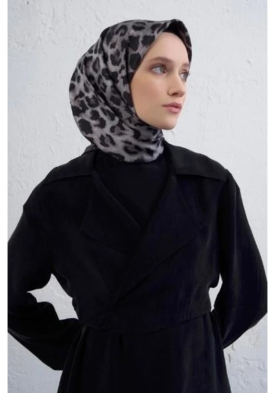 Armine İpek Eşarp 2026 Kış - 9425-51 Siyah Füme Twill Siyah Beyaz